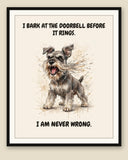 Framed display mockup — frame not included. Furious Miniature Schnauzer art print.
