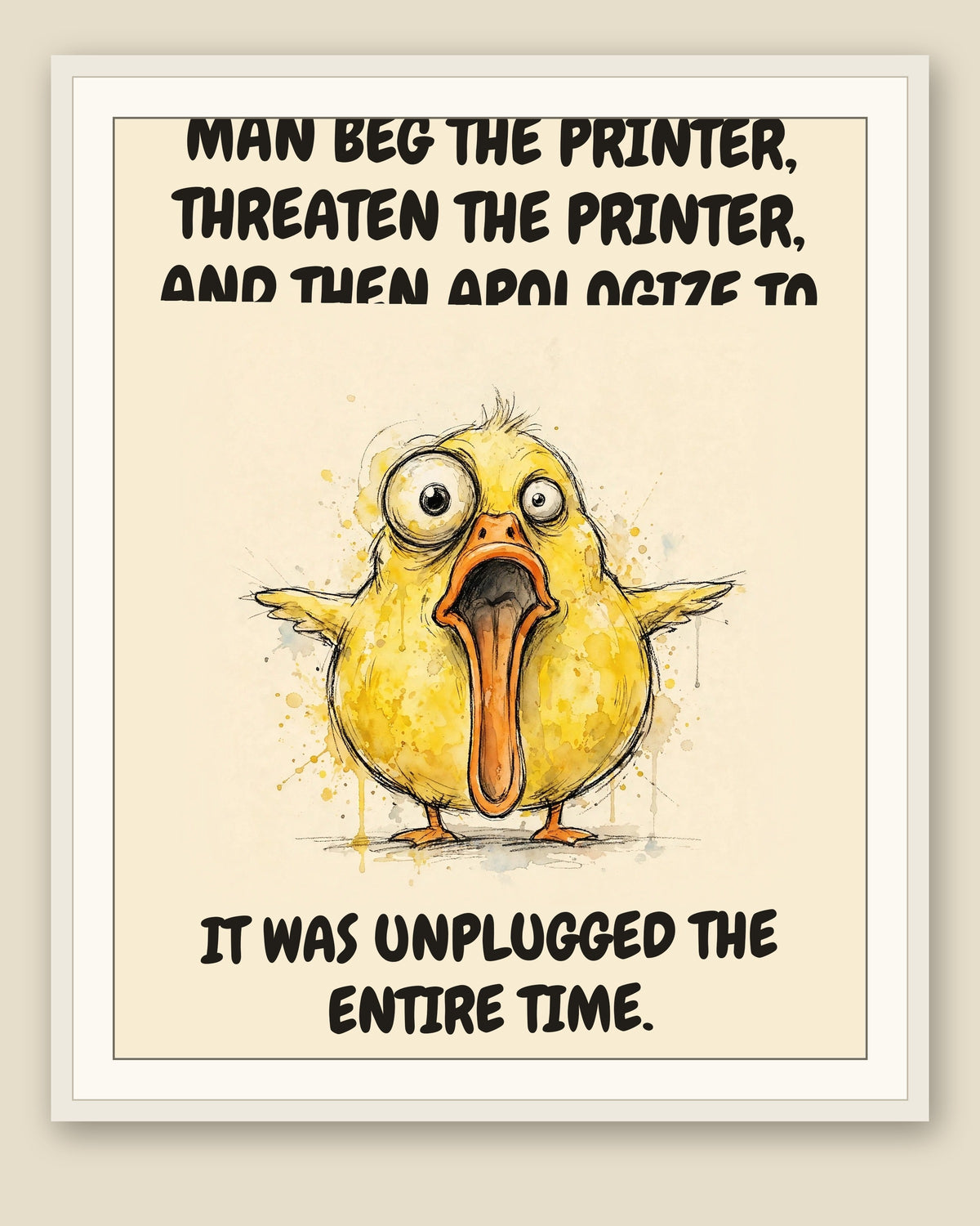 The same print shown framed with a cream mat — frame for display only, not included