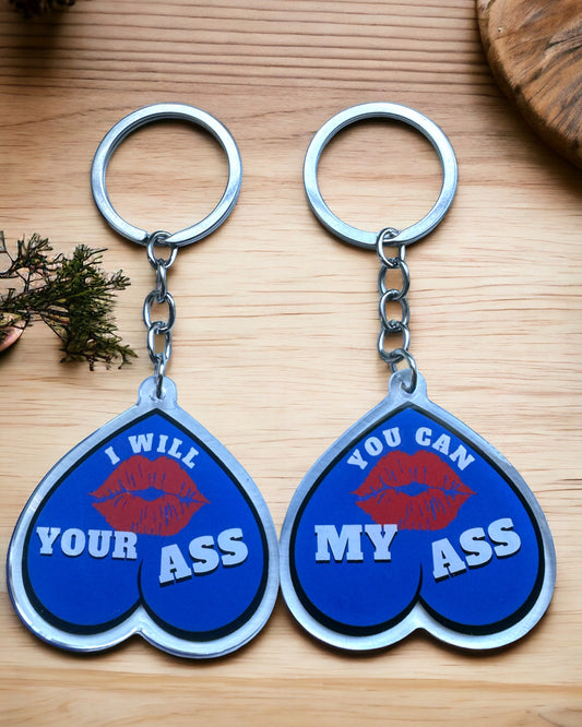 Blue kiss my ass acrylic keychain