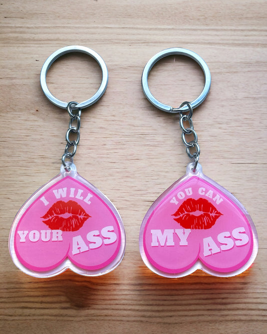 Pink kiss my ass acrylic keychain