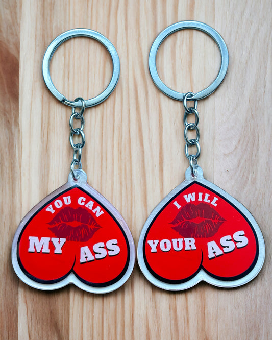 Red kiss my ass acrylic keychain