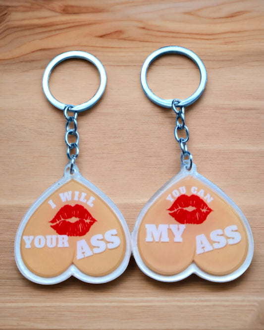 Kiss my ass white acrylic keychain