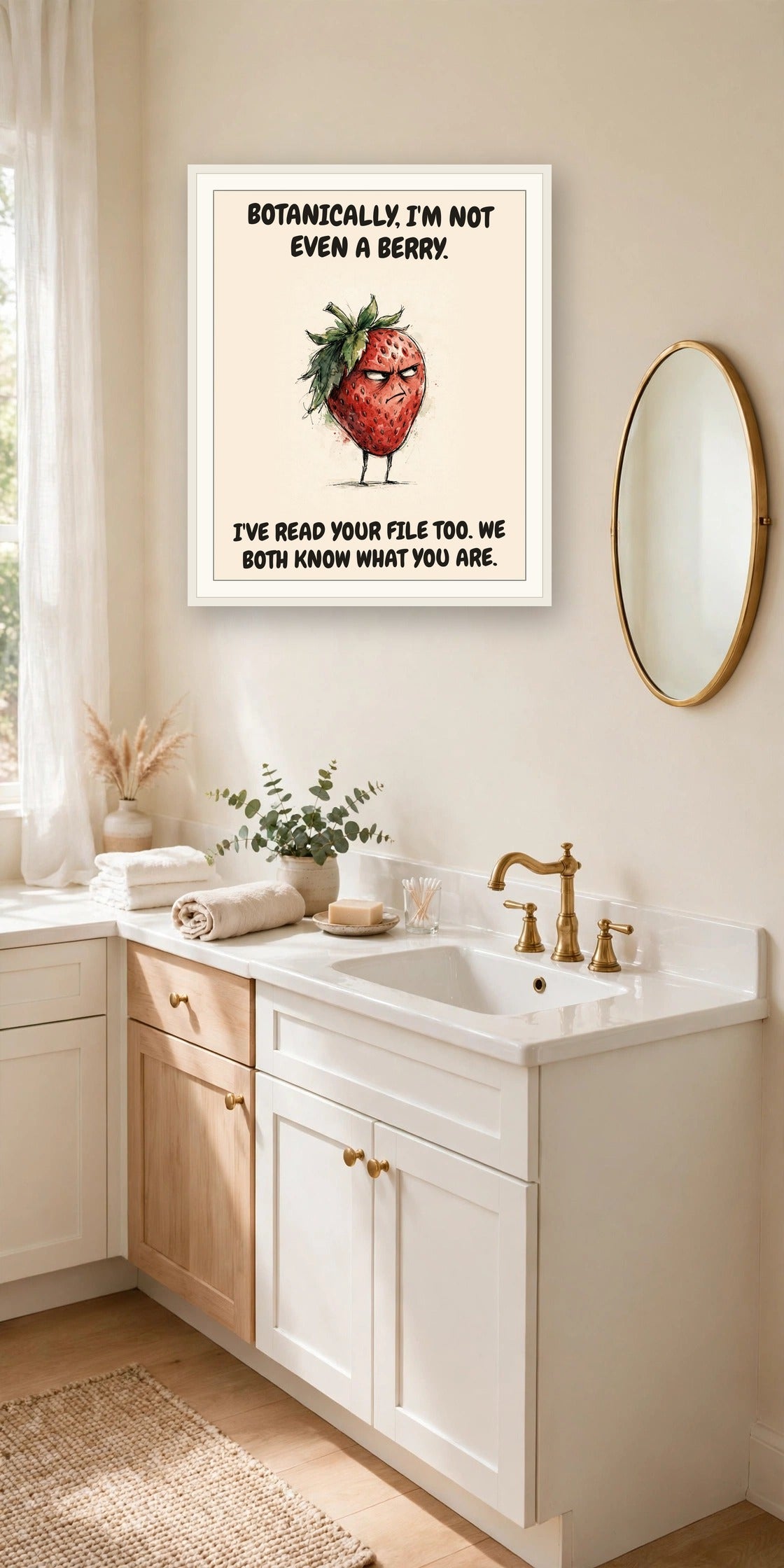 The same print shown hanging in an office — frame for display only, not included