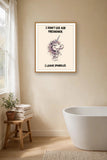 The same print shown hanging in a bathroom — frame for display only, not included
