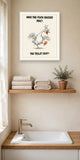 The same print shown hanging in a bathroom — frame for display only, not included