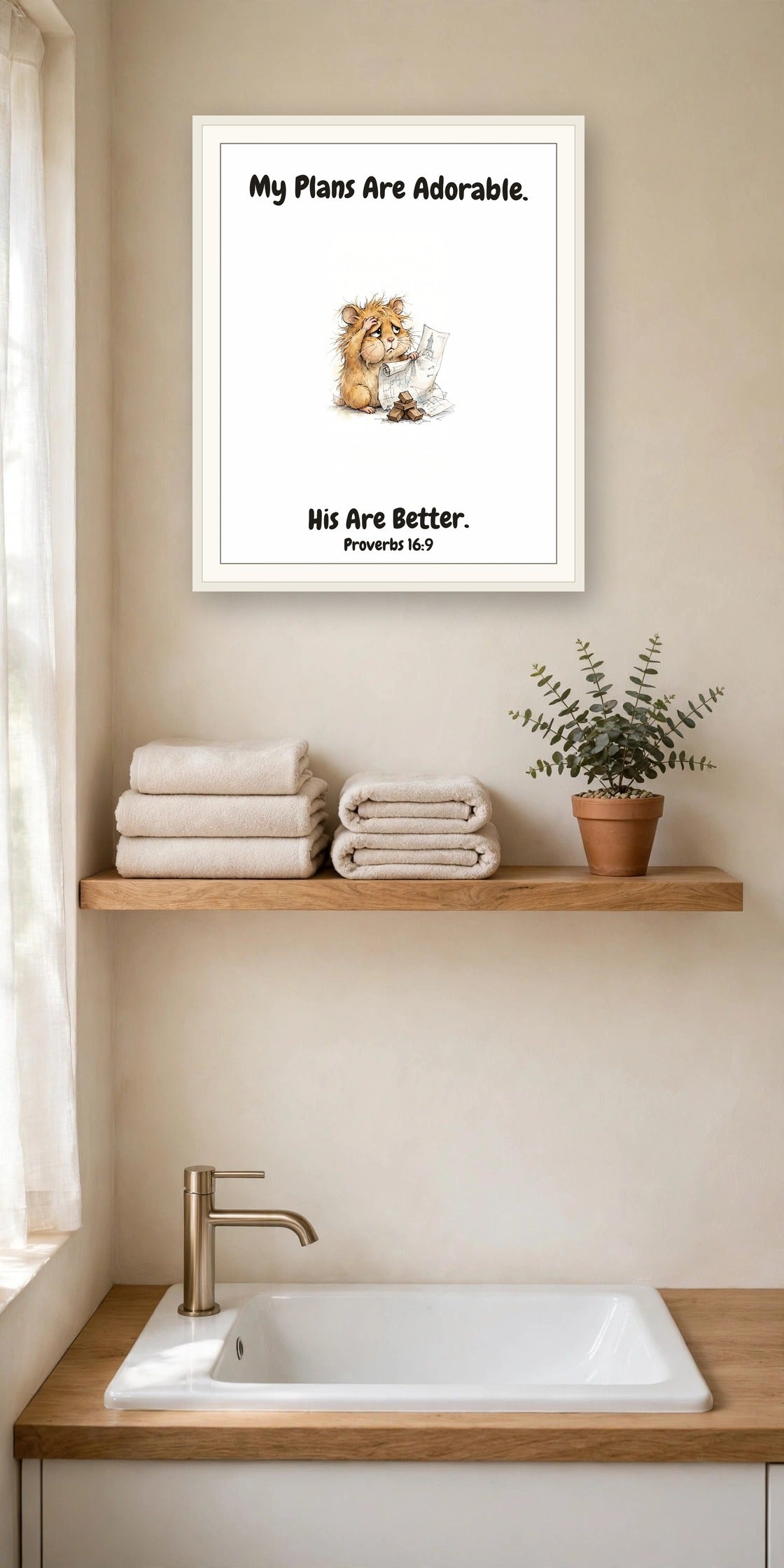 The same print shown hanging on a wall — frame for display only, not included