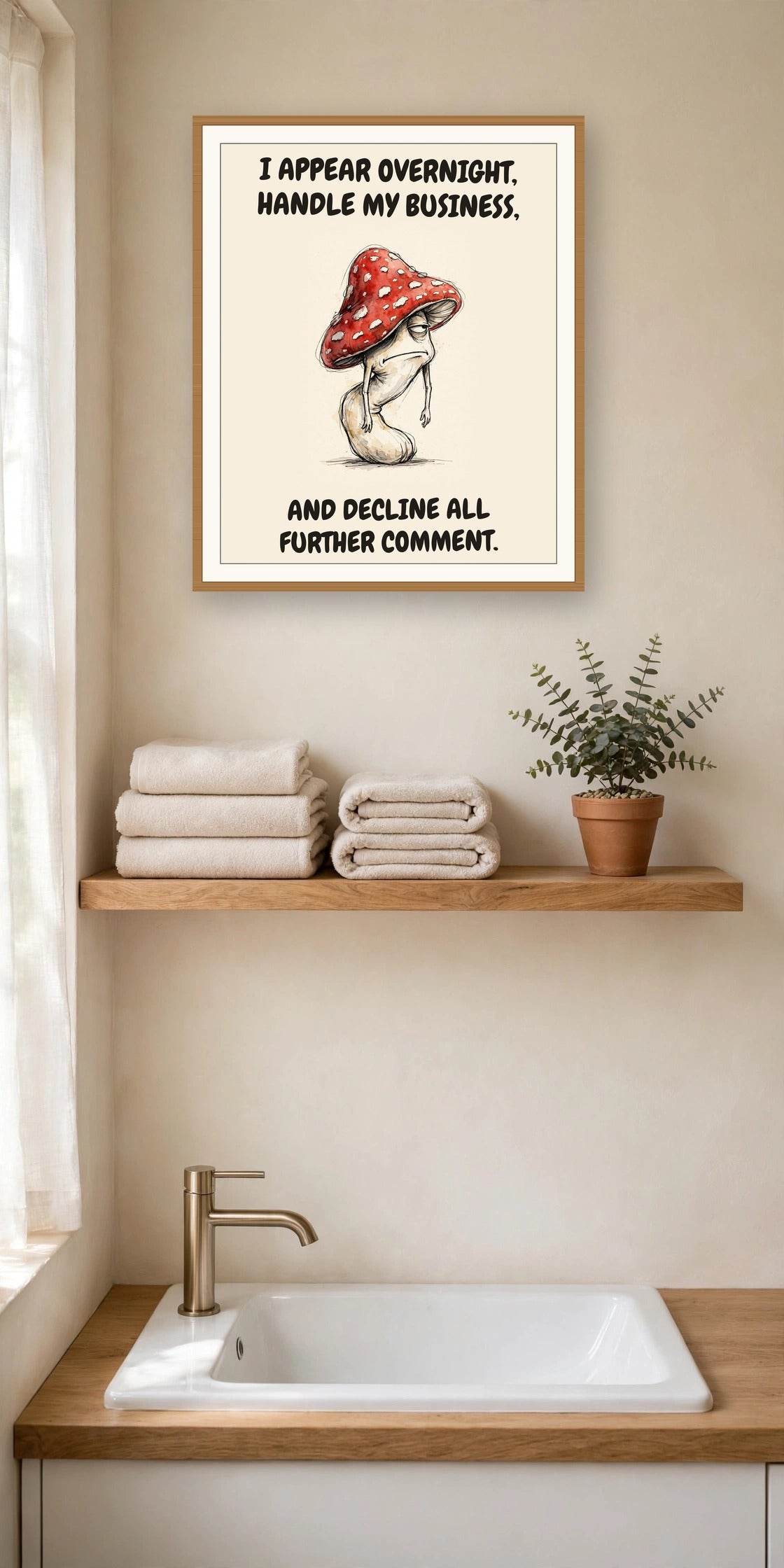 The same print shown hanging in an office — frame for display only, not included