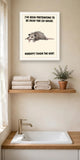 The same print shown hanging in a bathroom — frame for display only, not included
