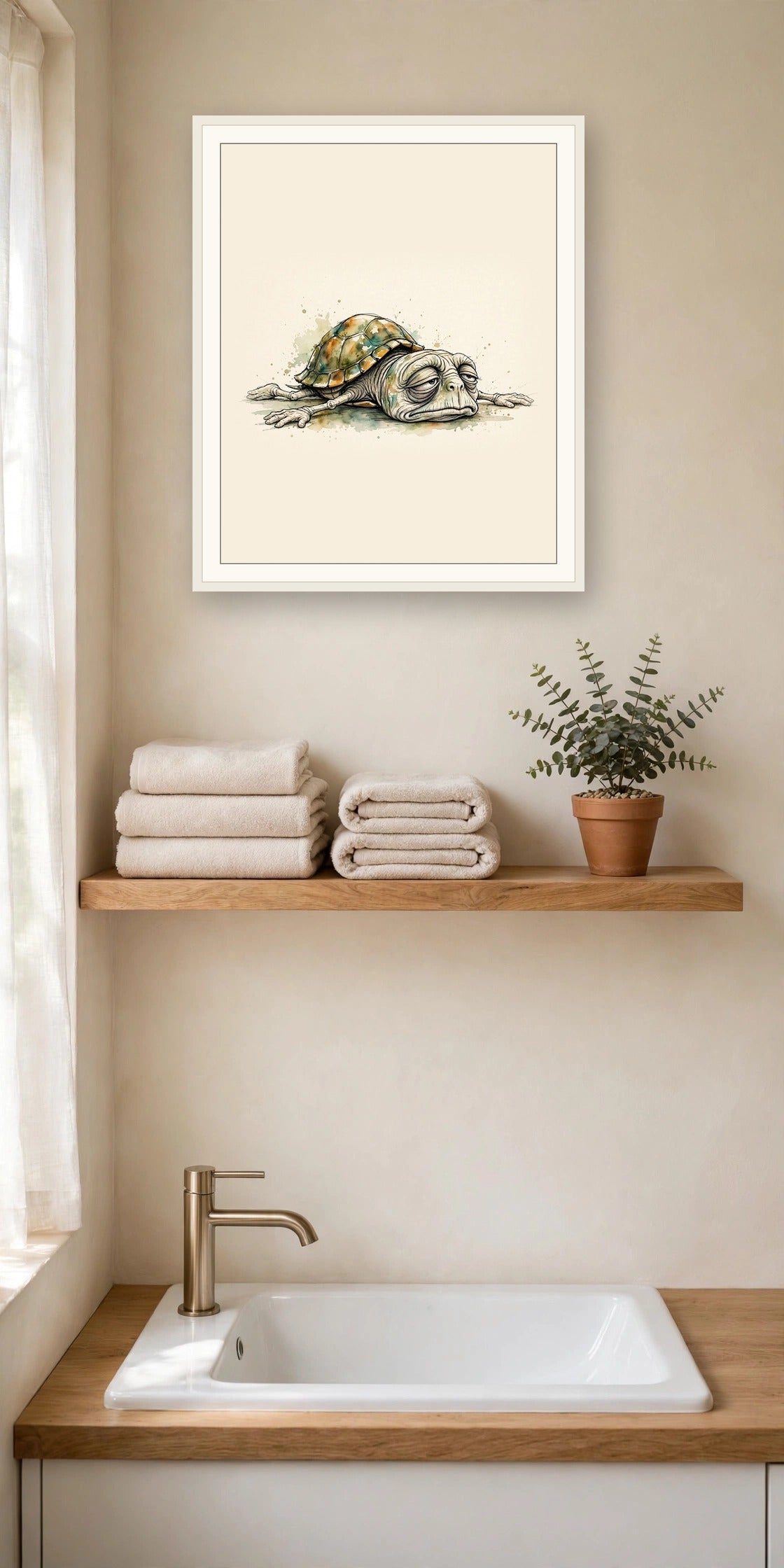 The same wordless print shown hanging on a wall — frame for display only, not included
