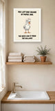 The same print shown hanging in a bathroom — frame for display only, not included