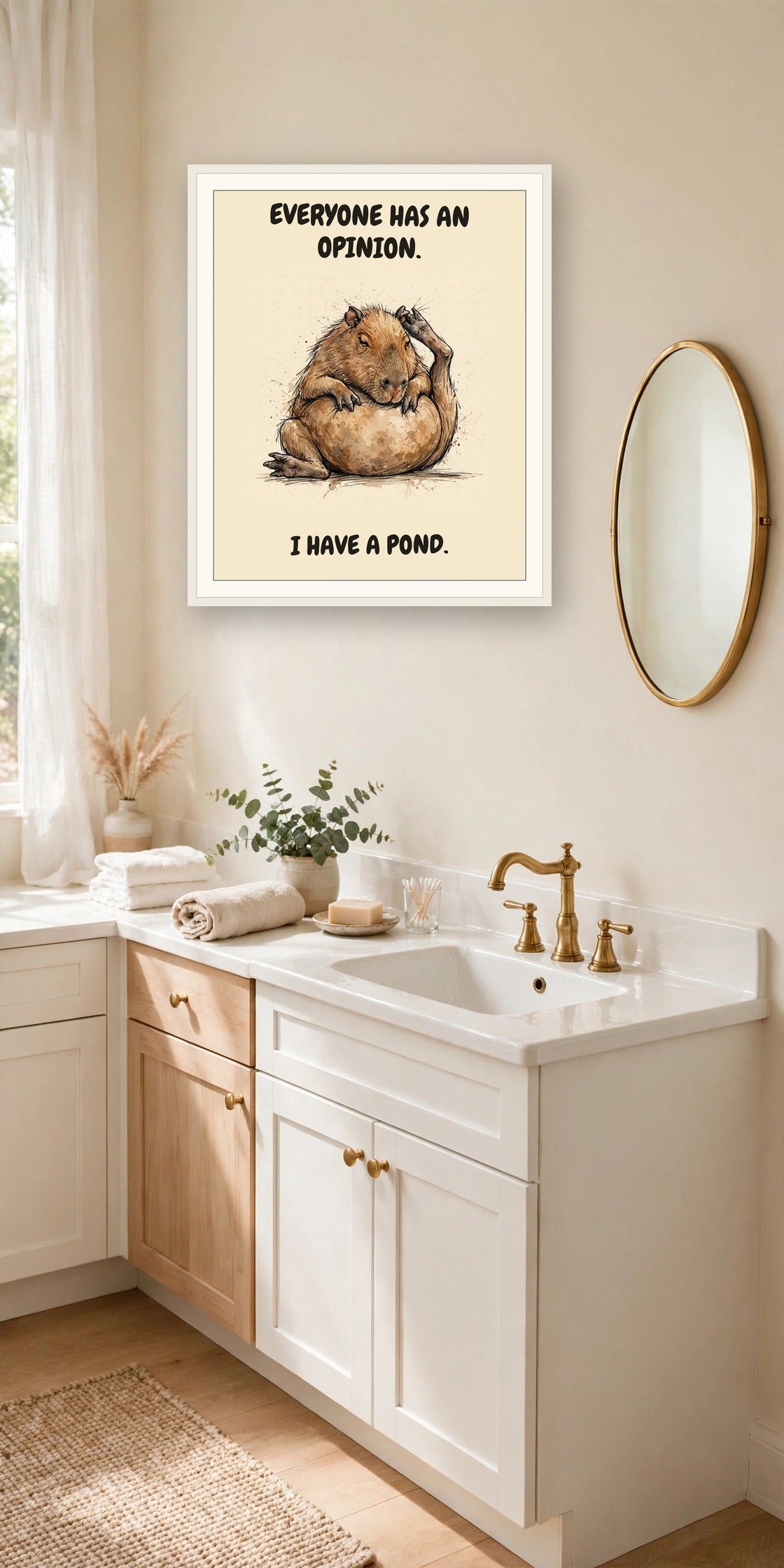 The same print shown hanging in an office — frame for display only, not included