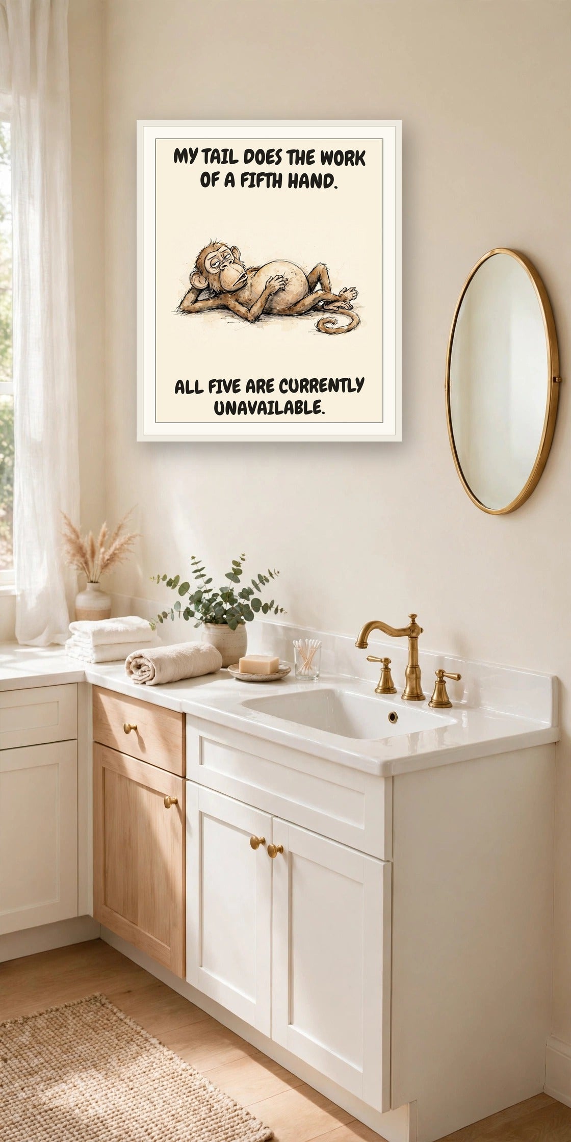 The same print shown hanging in an office — frame for display only, not included