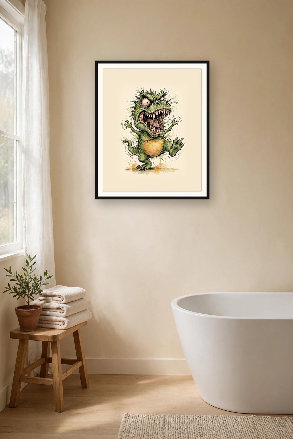 The same wordless print shown hanging on a wall — frame for display only, not included