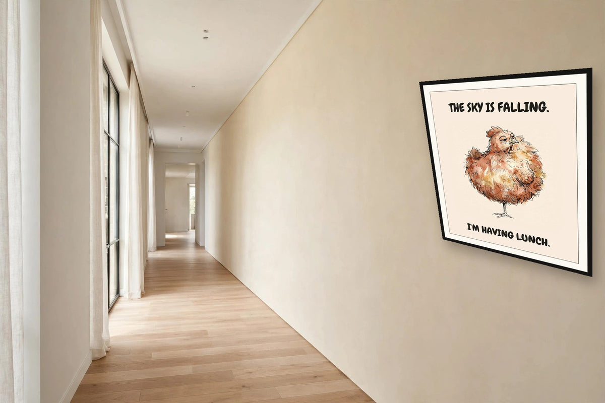 The same print shown hanging in an office — frame for display only, not included