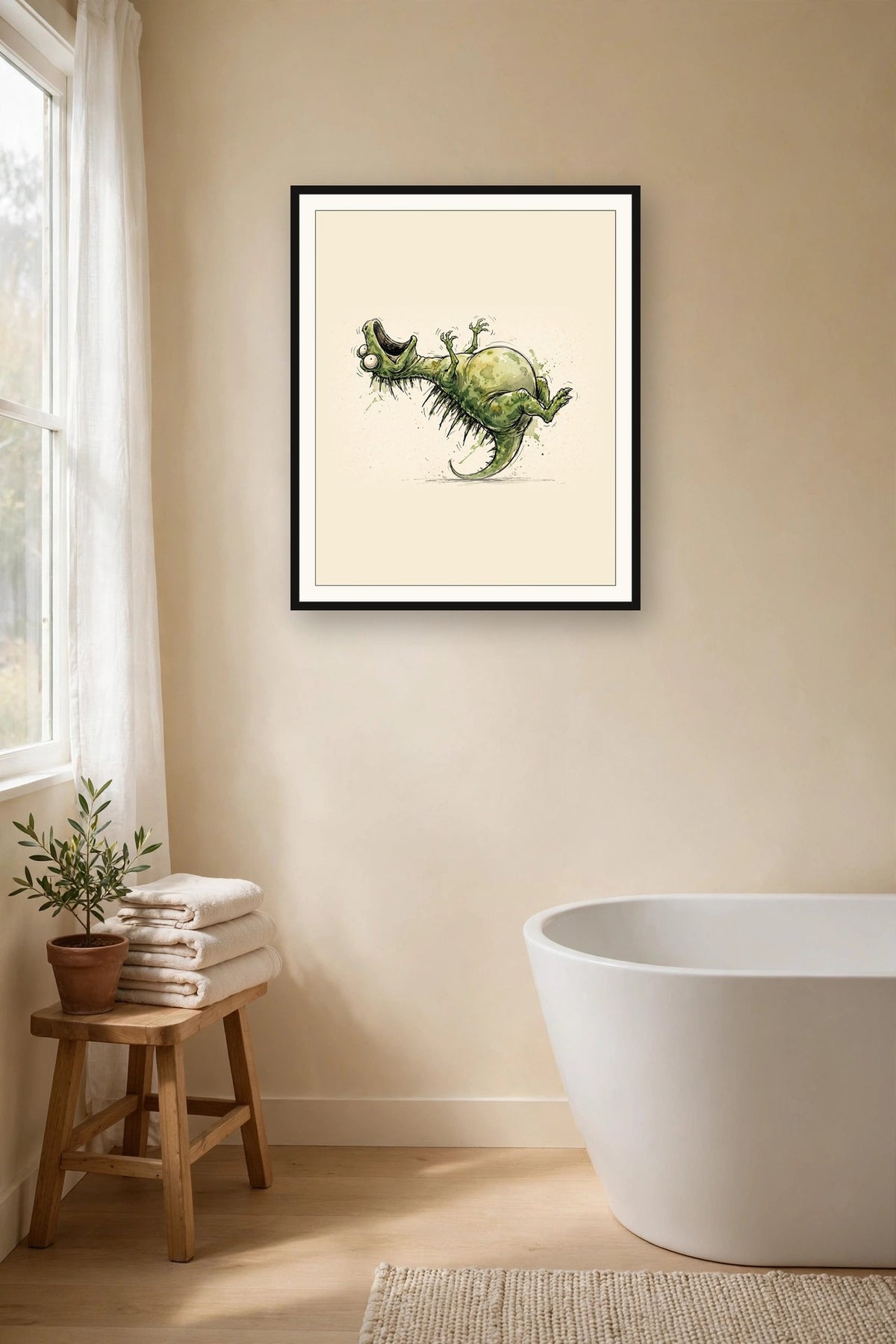 The same wordless print shown hanging on a wall — frame for display only, not included