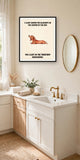 Lifestyle display mockup — frame not included. Smug Dachshund art print.