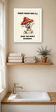 The same print shown hanging in a bathroom — frame for display only, not included