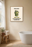 The same print shown hanging in a bathroom — frame for display only, not included
