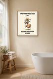 The same print shown hanging in a bathroom — frame for display only, not included