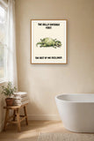 The same print shown hanging in a bathroom — frame for display only, not included