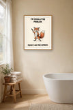 The same print shown hanging in a bathroom — frame for display only, not included