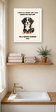 Lifestyle display mockup — frame not included. Unbothered Bernese Mountain Dog art print.