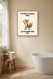 The same print shown hanging in a bathroom — frame for display only, not included