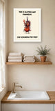 The same print shown hanging in a bathroom — frame for display only, not included