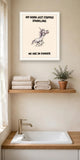 The same print shown hanging in a bathroom — frame for display only, not included