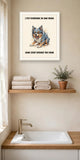 Lifestyle display mockup — frame not included. Furious Australian Shepherd art print.