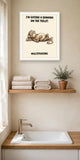 The same print shown hanging in a bathroom — frame for display only, not included