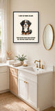 Lifestyle display mockup — frame not included. Unbothered Bernese Mountain Dog art print.