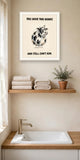 The same print shown hanging in a bathroom — frame for display only, not included