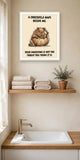 The same print shown hanging in a bathroom — frame for display only, not included