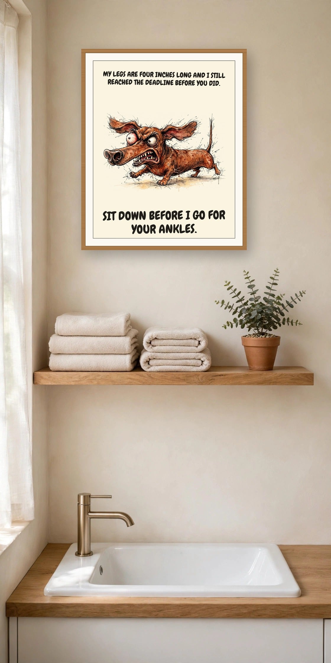 The same print shown hanging in an office — frame for display only, not included