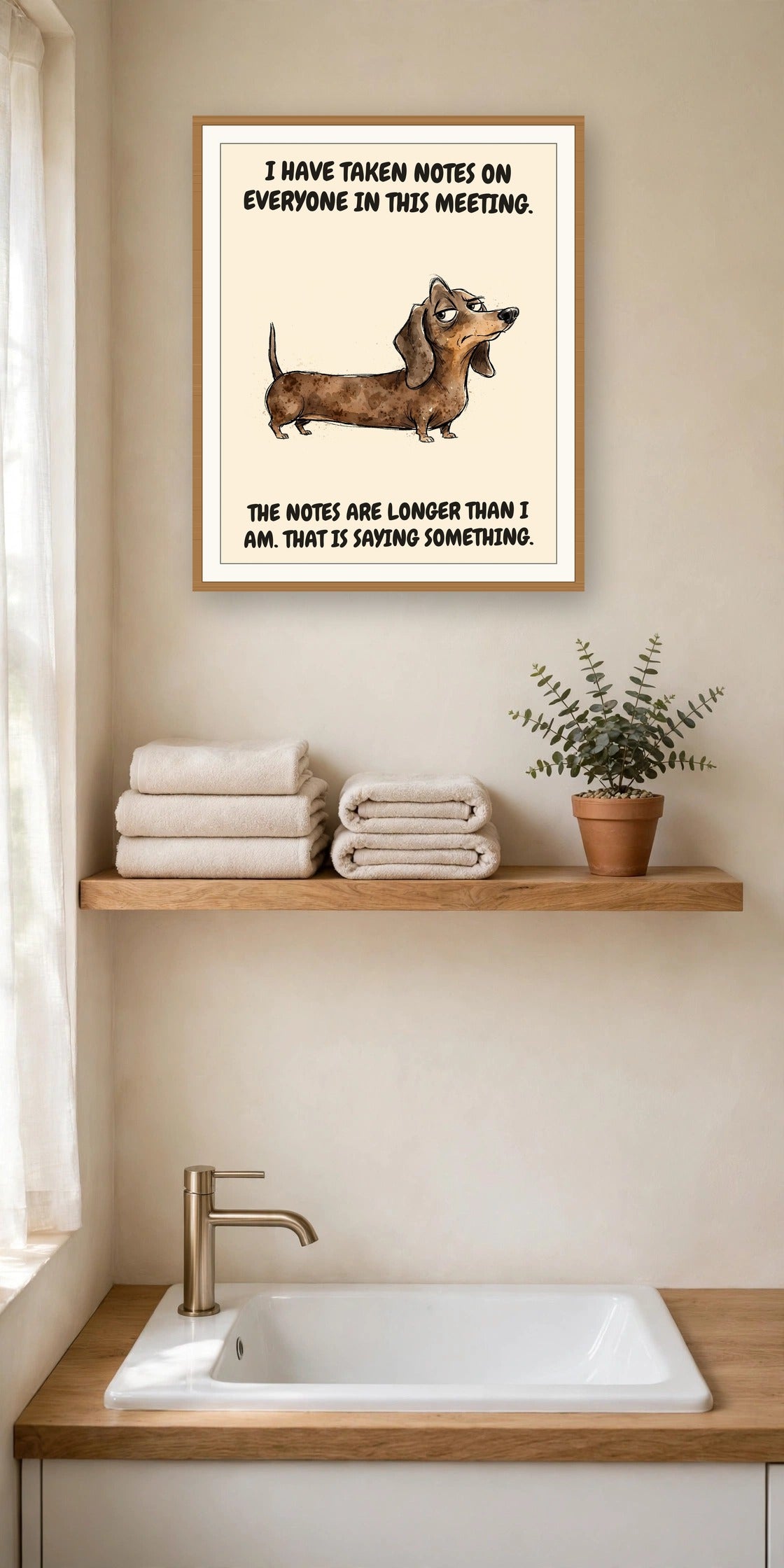 The same print shown hanging in an office — frame for display only, not included