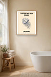 The same print shown hanging in a bathroom — frame for display only, not included
