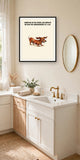 Lifestyle display mockup — frame not included. Furious Dachshund art print.