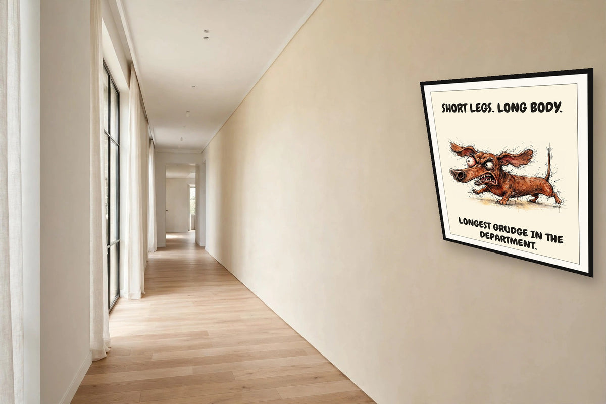 The same print shown hanging in an office — frame for display only, not included