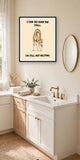 The same print shown hanging in a bathroom — frame for display only, not included