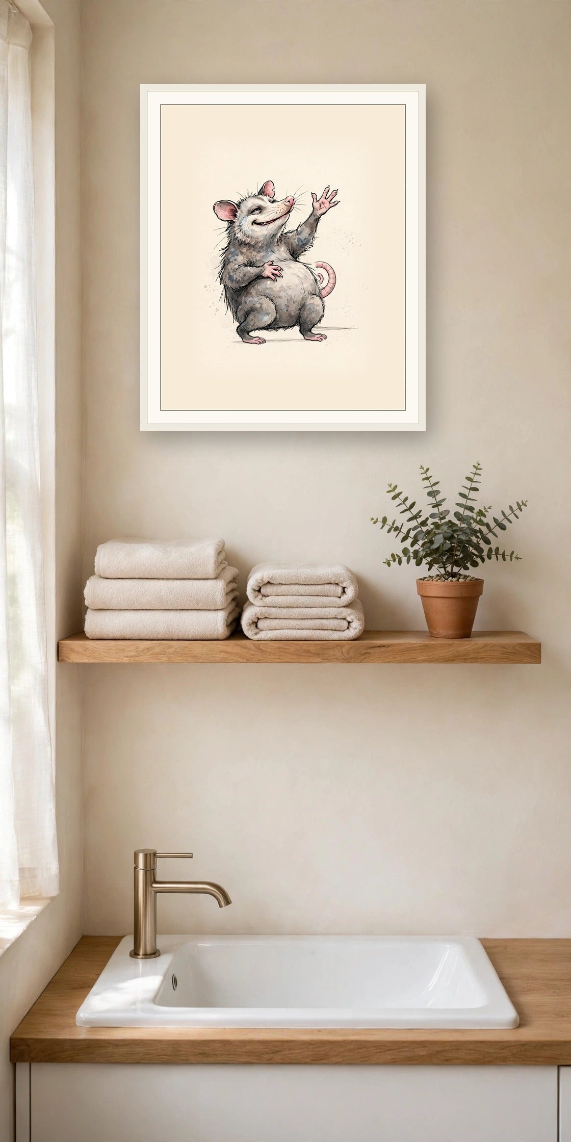 The same wordless print shown hanging on a wall — frame for display only, not included