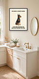 Lifestyle display mockup — frame not included. Smug Doberman Pinscher art print.