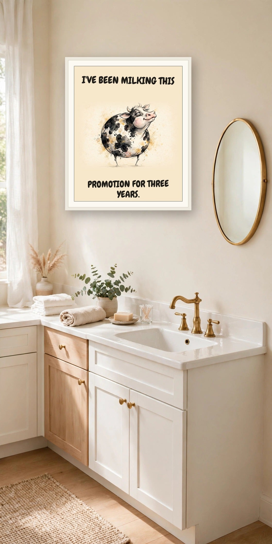 The same print shown hanging in an office — frame for display only, not included