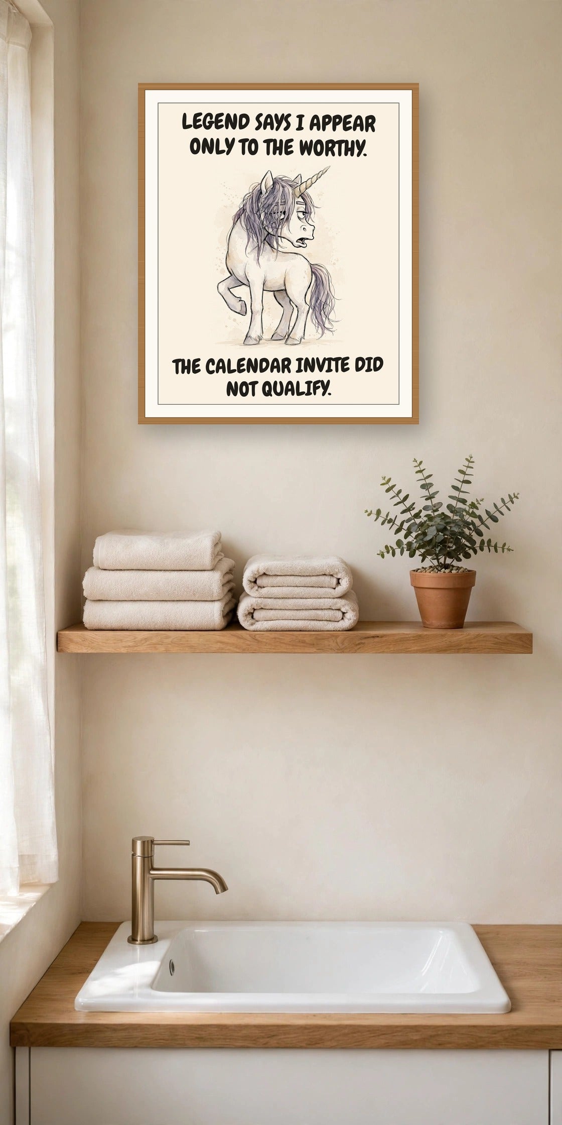 The same print shown hanging in an office — frame for display only, not included
