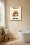 The same print shown hanging in a bathroom — frame for display only, not included