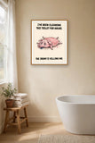 The same print shown hanging in a bathroom — frame for display only, not included