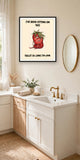 The same print shown hanging in a bathroom — frame for display only, not included