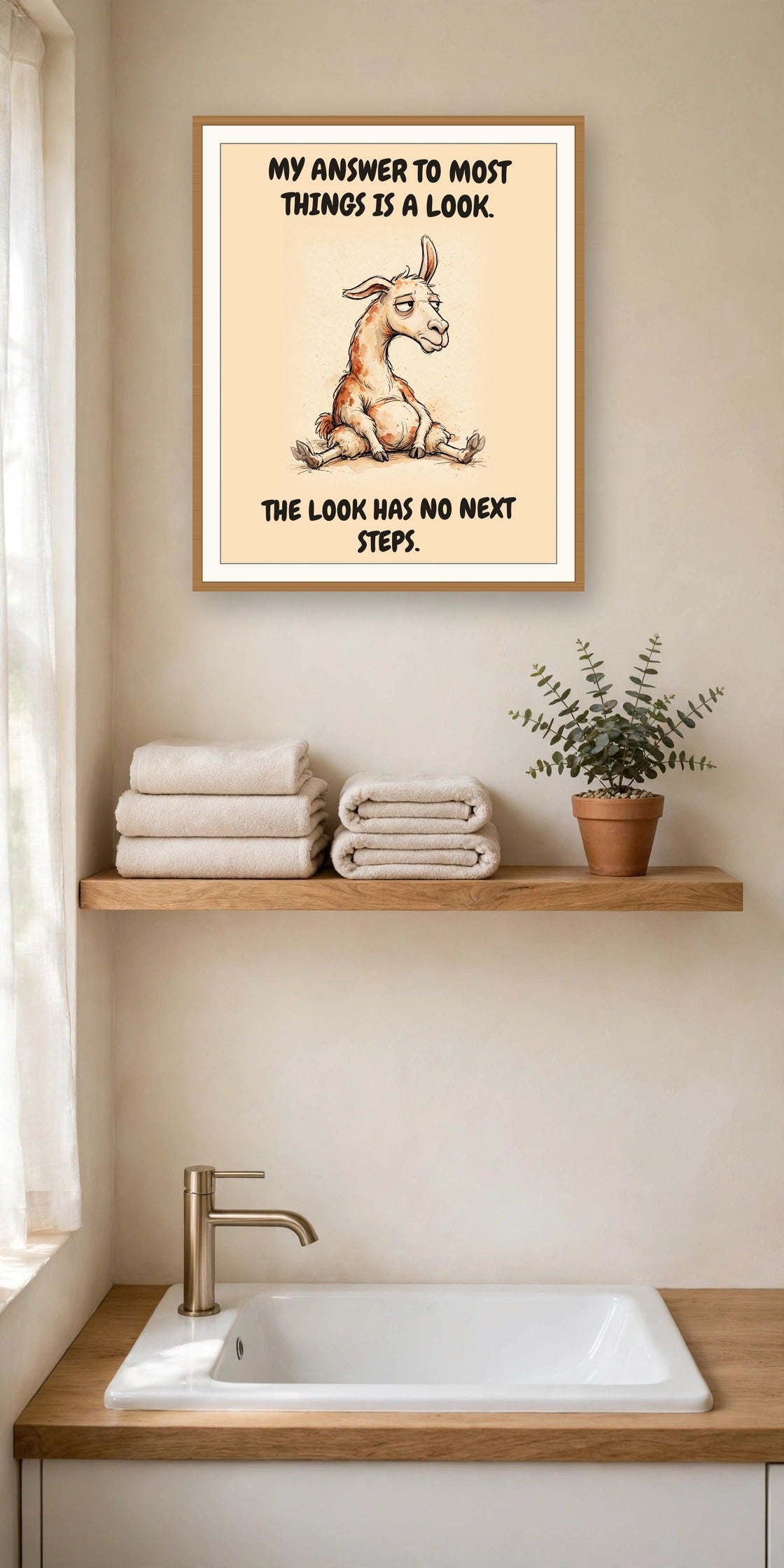 The same print shown hanging in an office — frame for display only, not included