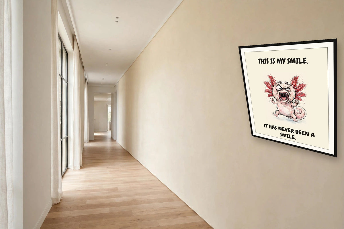 The same print shown hanging in an office — frame for display only, not included