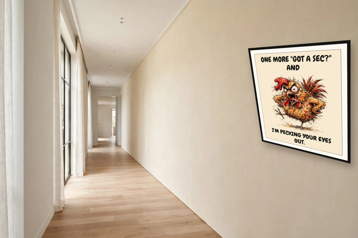 The same print shown hanging in an office — frame for display only, not included